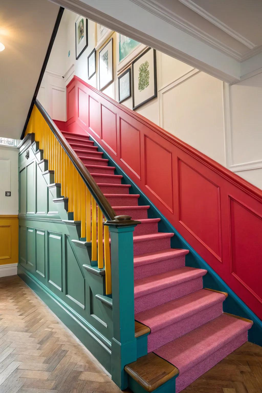 Colorful wainscoting adds a lively touch.