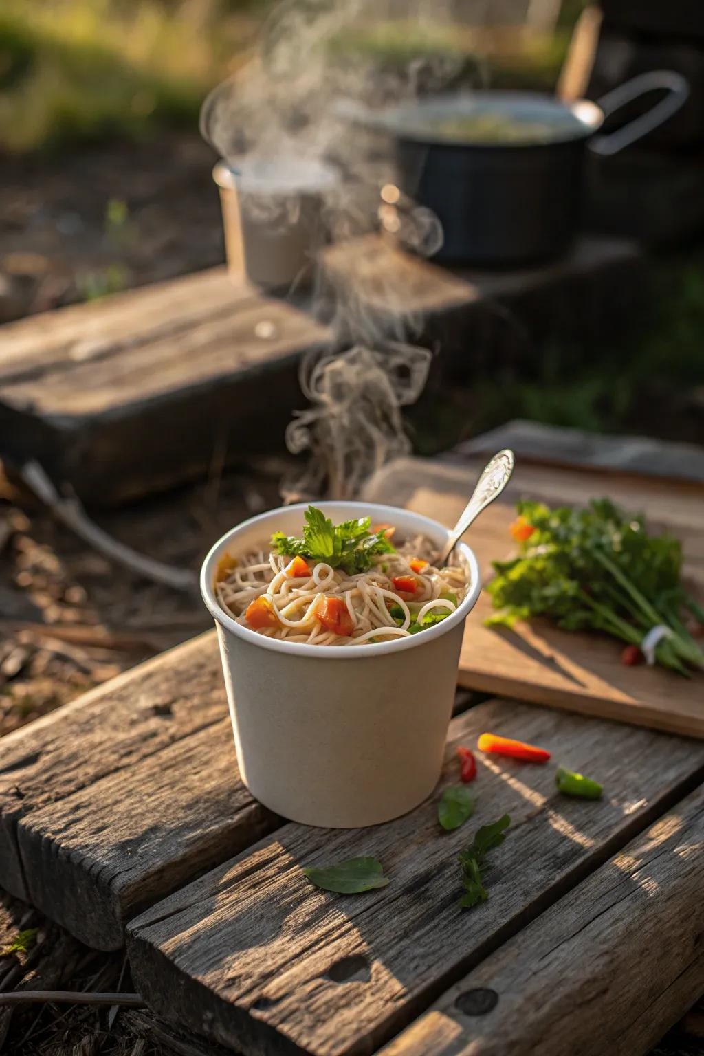 Instant noodle cups: A quick, comforting camping meal.