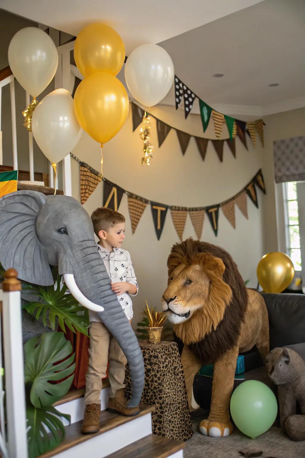 Safari animal props add an adventurous vibe.