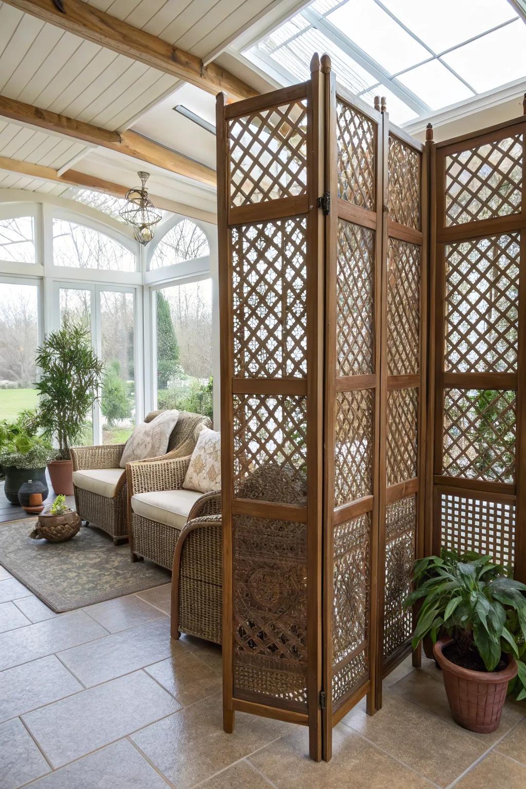 Lattice panels adding texture and visual interest.