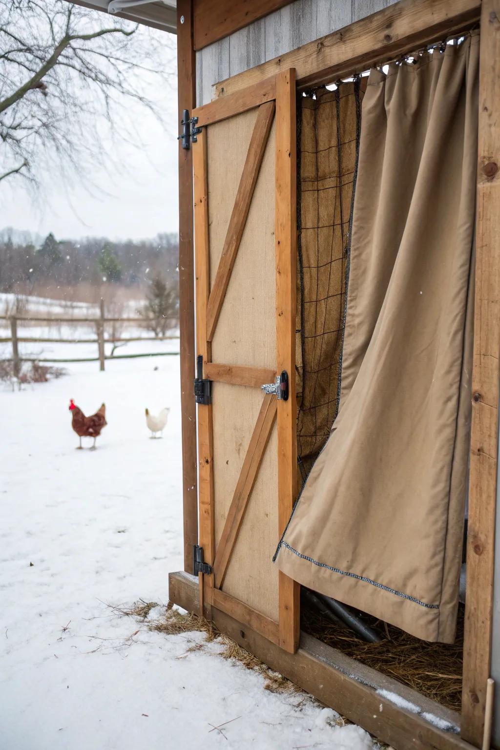 Stay cozy and draft-free with a handcrafted, weatherproof curtain for your coop.