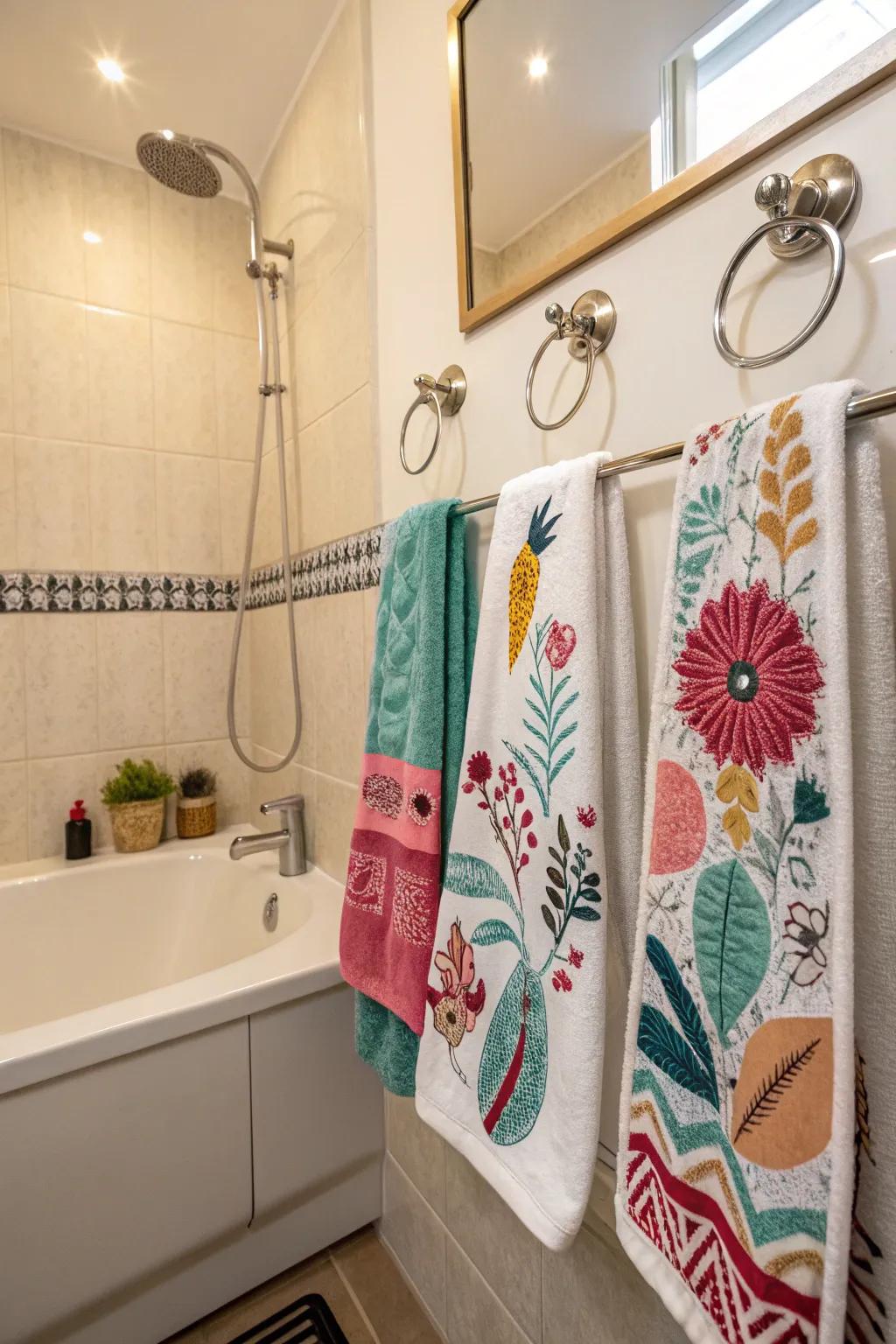 Personalized towel hooks add a personal touch to the bathroom.