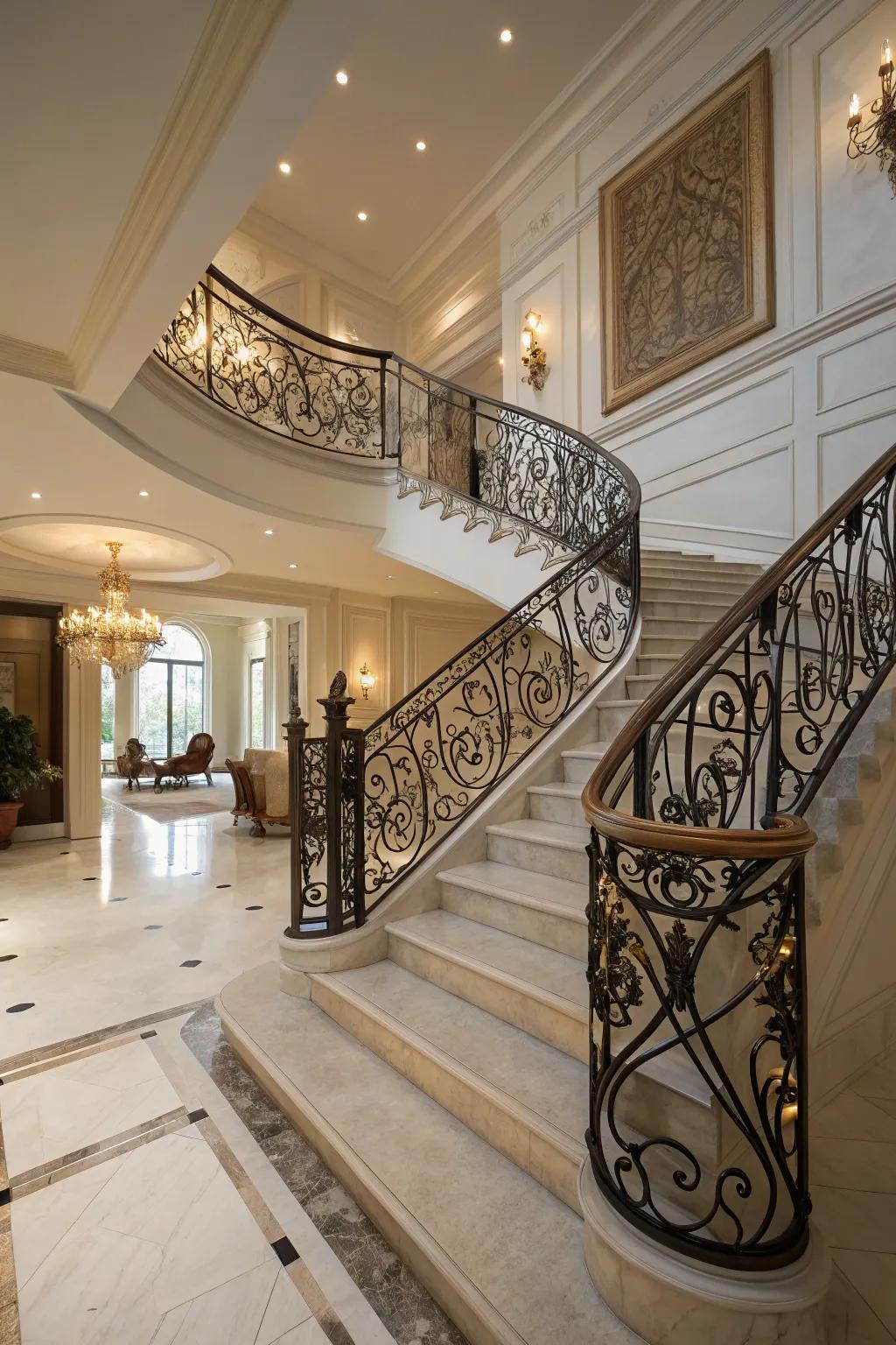 Artistic railings turn staircases into stunning centerpieces.