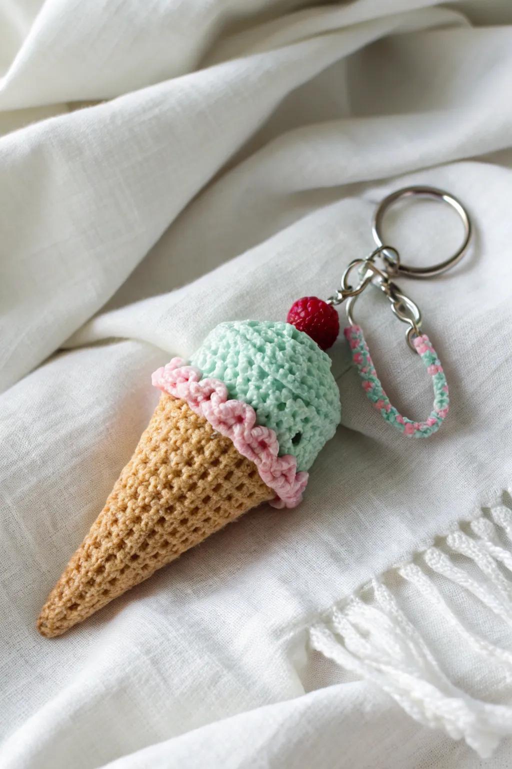 Scoop up some joy with this charming crochet ice cream keychain! ð¦â¨
