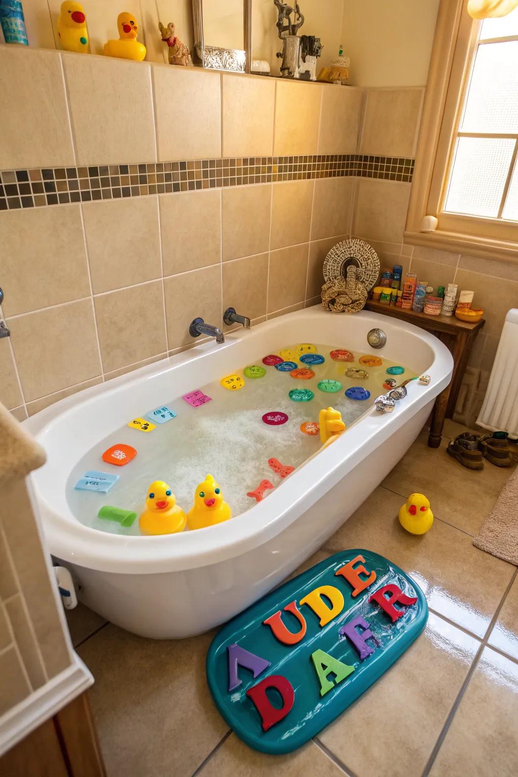 Interactive bath toys make bath time fun and engaging.