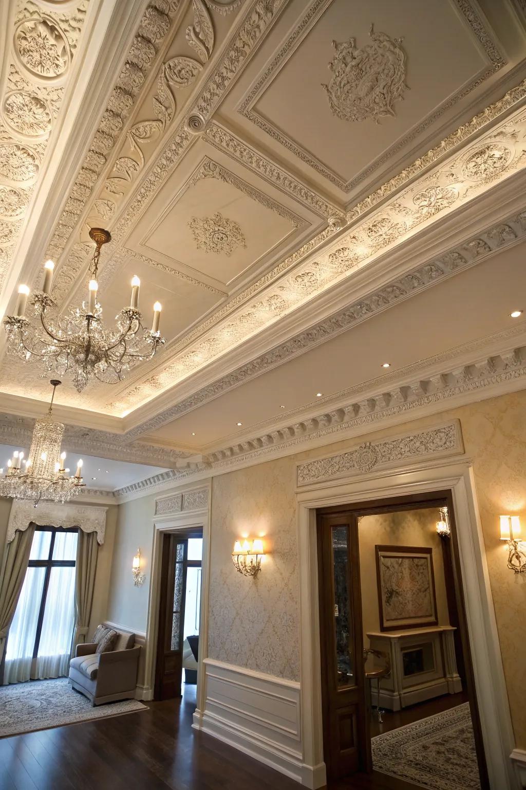 Crown molding bridges gaps, creating seamless architectural flow.
