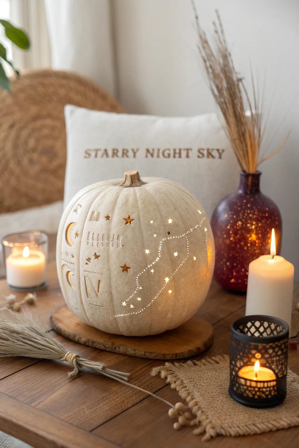 Illuminate your Halloween with a Starry Night Sky pumpkin, where constellations twinkle with every flicker of candlelight.