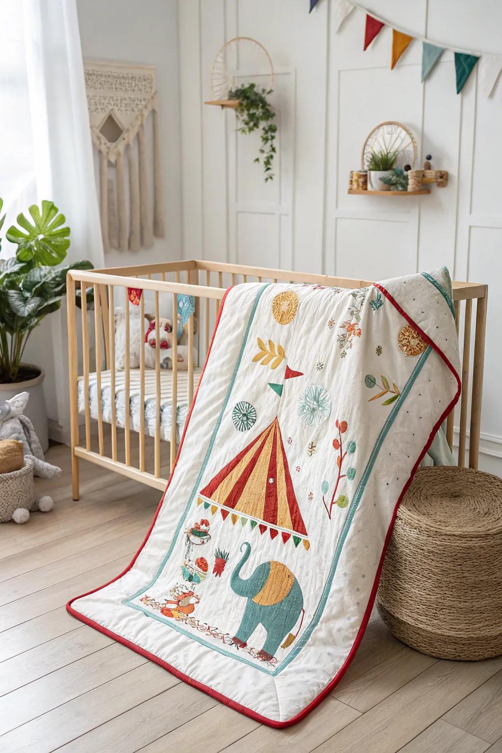 Bring the joy of the circus to your nursery with this vibrant, handcrafted baby quilt. ðªâ¨