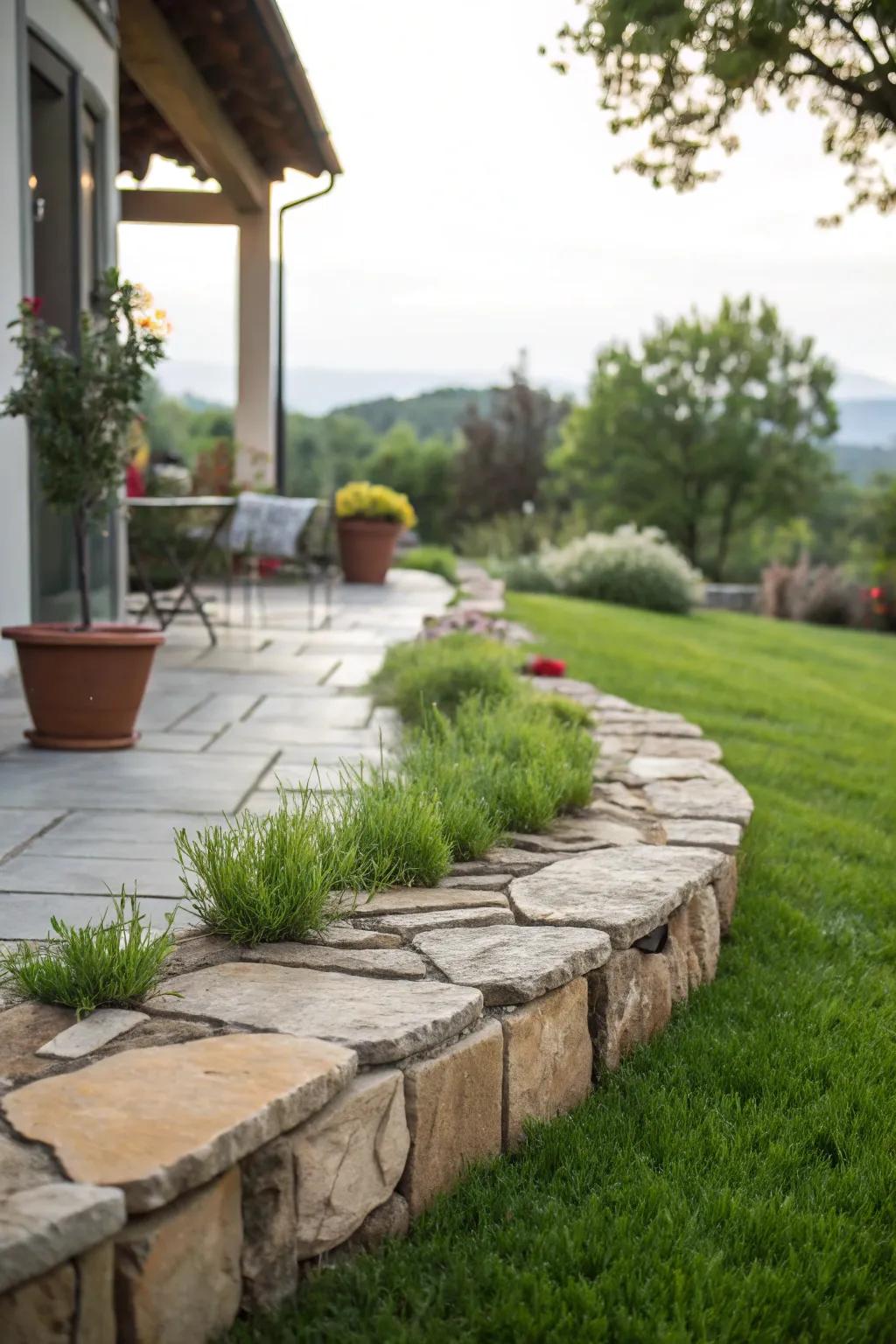 Low walls offer definition and multifunctional use.