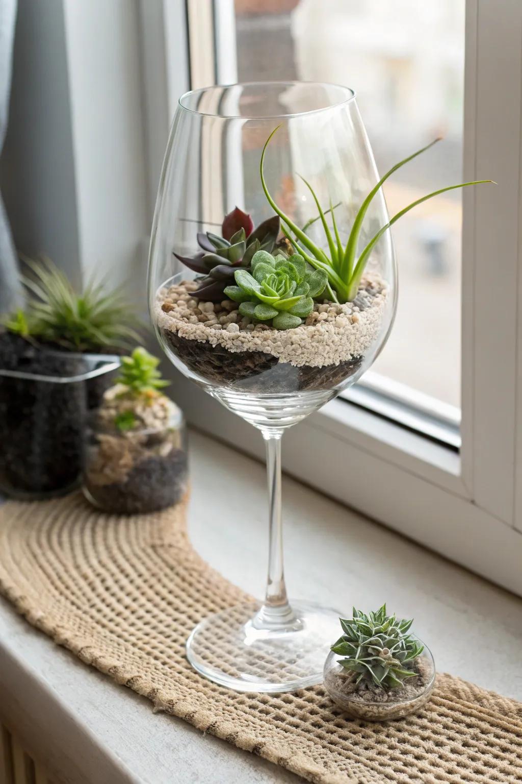 Bring the outdoors in with these charming wine glass terrariums!