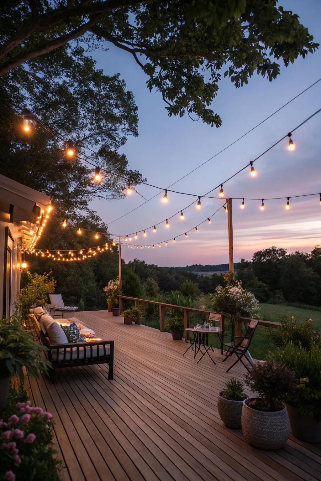 Ambient lighting transforms your deck into a nighttime oasis.