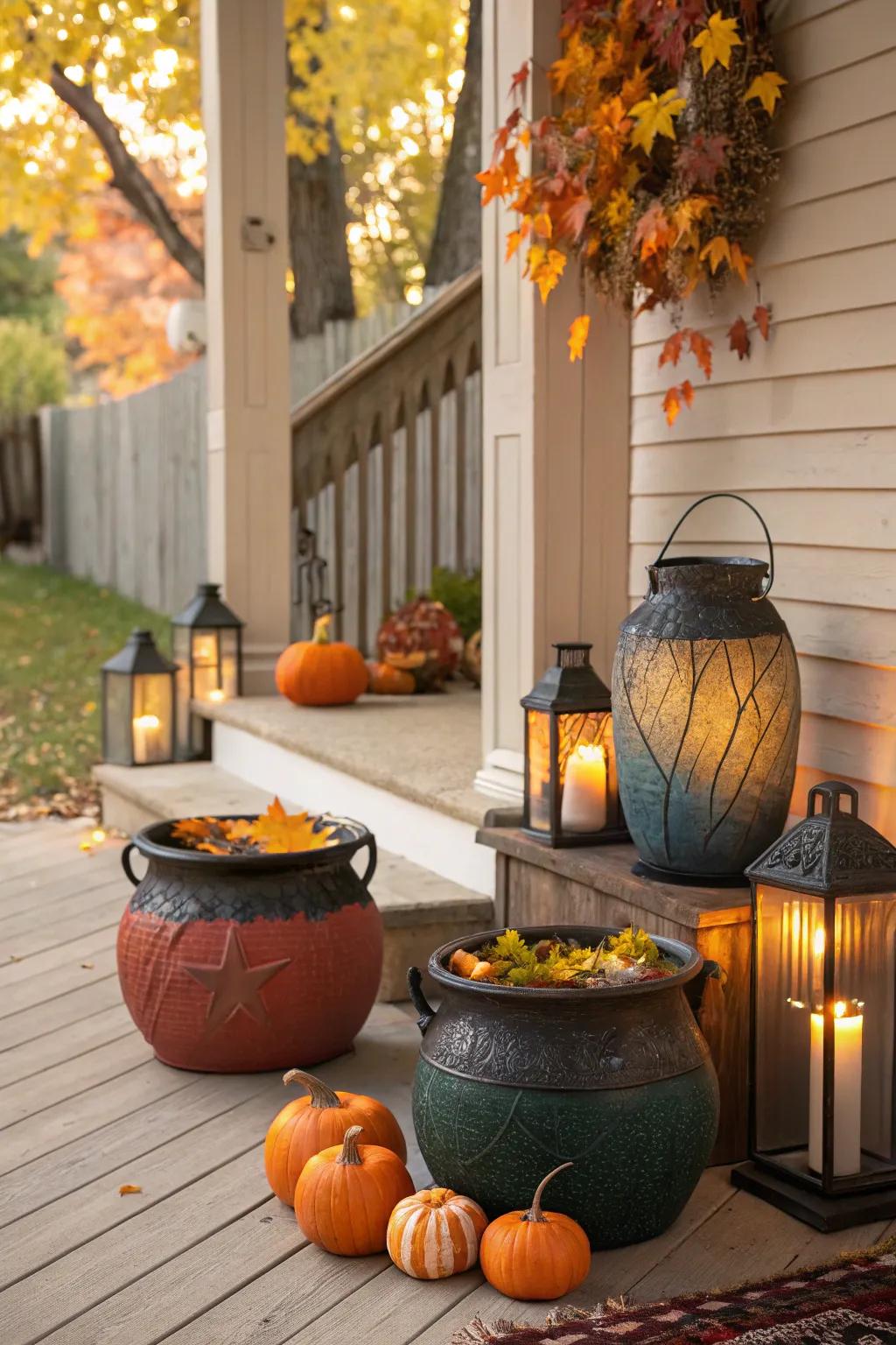 Glamorous witchâs cauldrons bring a touch of magic to your outdoor decor.
