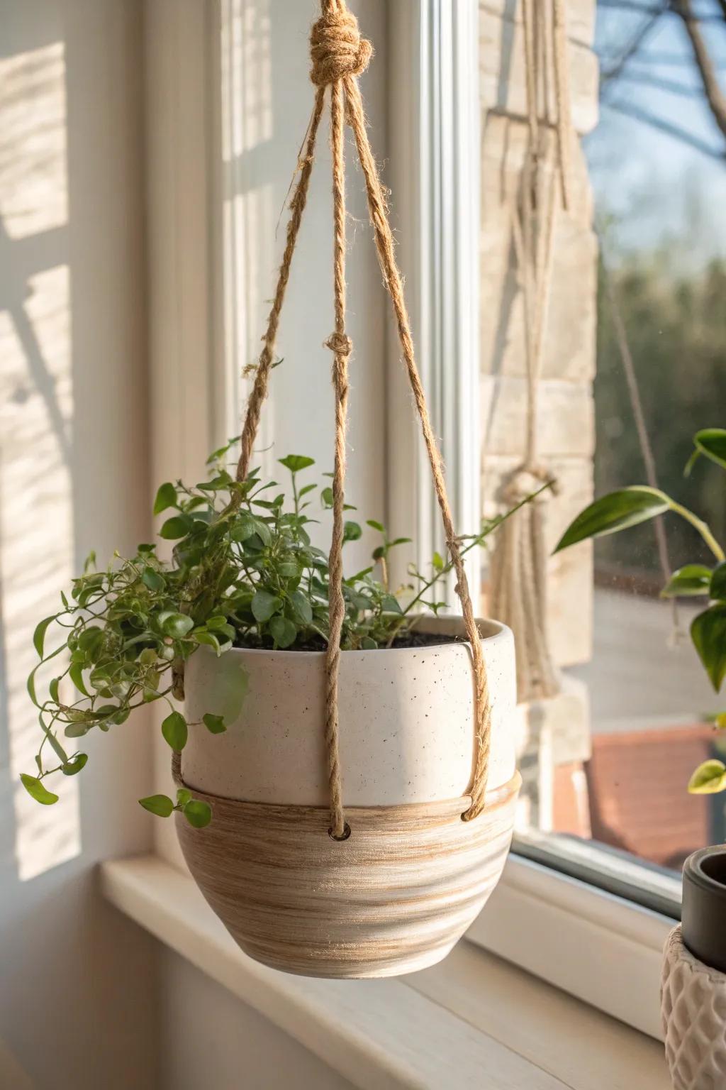 Elevate your space with these charming DIY hanging clay planters, perfect for adding a touch of nature and Scandinavian elegance to any window.