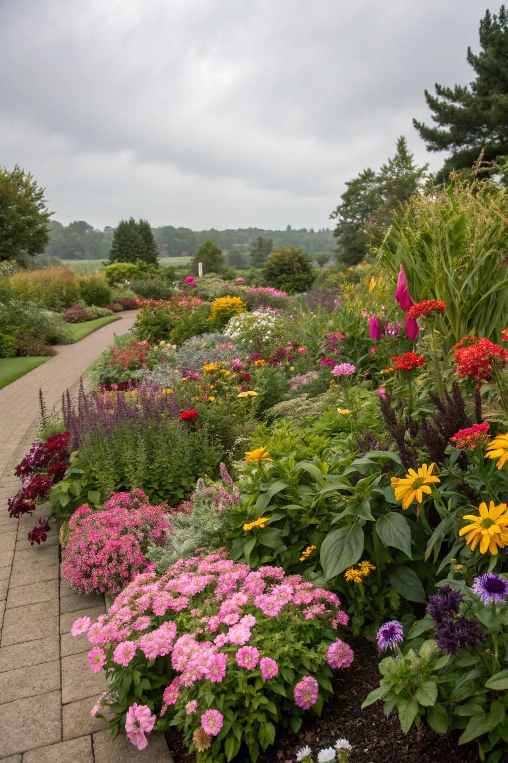 A rainbow of colors in a garden bed.