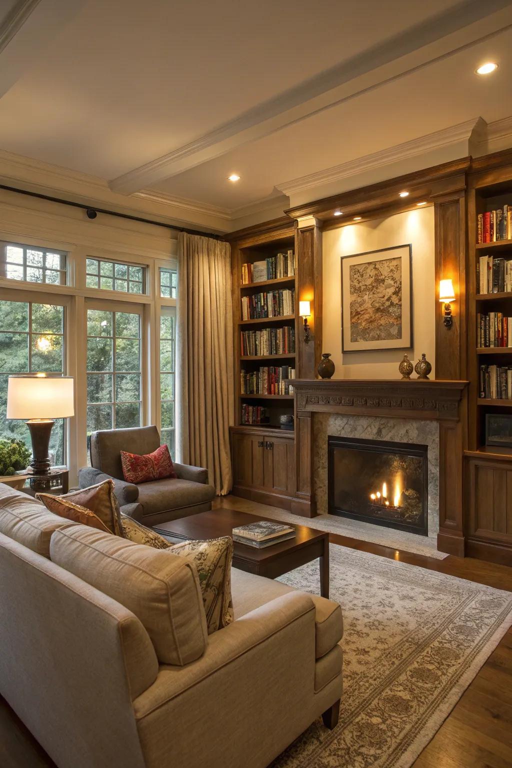 Blend your library with living areas for a multifunctional space.