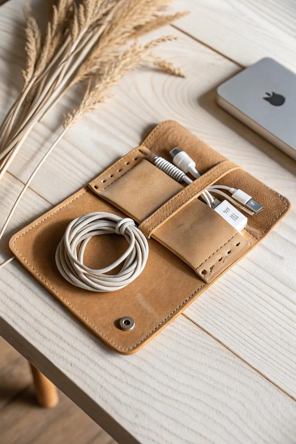 Elegant organization meets Scandinavian charm with this DIY leather cord organizer. Perfect for keeping her tech gadgets tidy and stylish!
